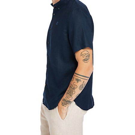 Timberland A2DCC433 SS Linen Shirt - Blau - Seitenansicht