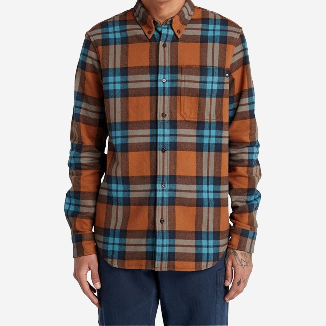 Timberland A6GKH LS Heavy Flannel Plaid A - Bunt/ Cognac/ Blau - Frontansicht